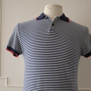ETRO Milano Polo S EUC Striped Pique Pegaso Pegasus Navy Embroidered Polo Shirt
